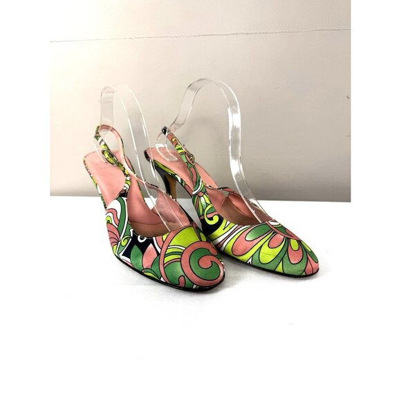 Circa Joan & David Pink-Green Slingback Heels Women’s Size 10M Retro Discocore - Picture 1 of 16